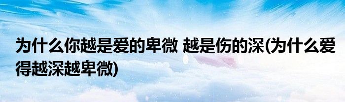 為什么你越是愛的卑微 越是傷的深(為什么愛得越深越卑微)