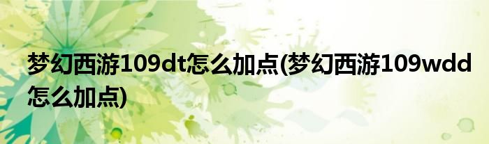 夢幻西游109dt怎么加點(夢幻西游109wdd怎么加點)