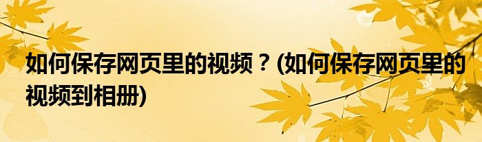 如何保存網(wǎng)頁里的視頻？(如何保存網(wǎng)頁里的視頻到相冊)