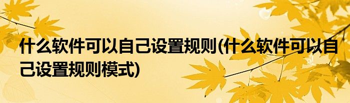 什么軟件可以自己設置規(guī)則(什么軟件可以自己設置規(guī)則模式)