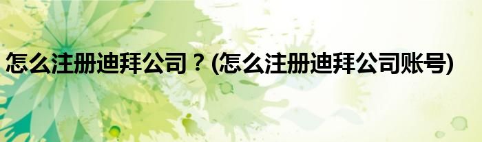 怎么注冊迪拜公司？(怎么注冊迪拜公司賬號)