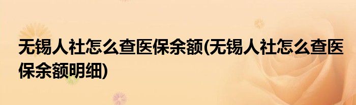 無錫人社怎么查醫(yī)保余額(無錫人社怎么查醫(yī)保余額明細(xì))