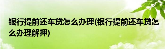 銀行提前還車貸怎么辦理(銀行提前還車貸怎么辦理解押)