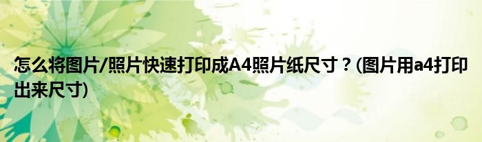 怎么將圖片/照片快速打印成A4照片紙尺寸？(圖片用a4打印出來(lái)尺寸)