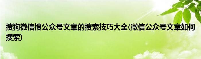 搜狗微信搜公眾號(hào)文章的搜索技巧大全(微信公眾號(hào)文章如何搜索)