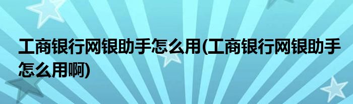 工商銀行網(wǎng)銀助手怎么用(工商銀行網(wǎng)銀助手怎么用啊)