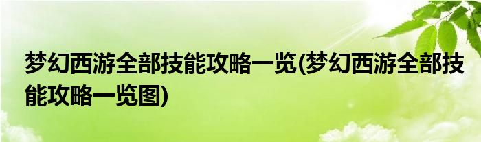 夢幻西游全部技能攻略一覽(夢幻西游全部技能攻略一覽圖)