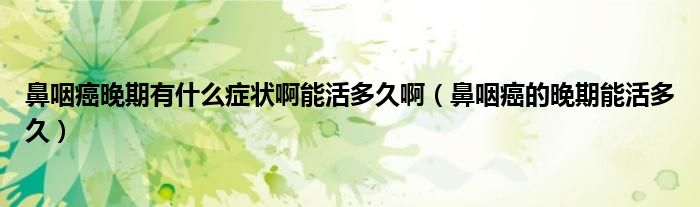 鼻咽癌晚期有什么癥狀啊能活多久?。ū茄拾┑耐砥谀芑疃嗑茫?class='thumb lazy' /></a>
		    <header>
		<h2><a  href=