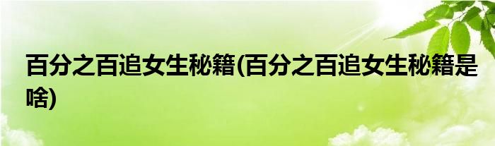 百分之百追女生秘籍(百分之百追女生秘籍是啥)