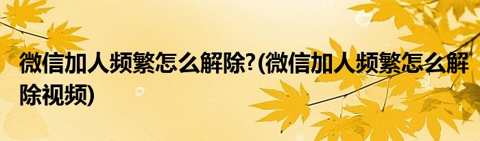 微信加人頻繁怎么解除?(微信加人頻繁怎么解除視頻)
