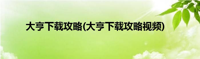 大亨下載攻略(大亨下載攻略視頻)