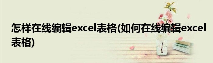 怎樣在線編輯excel表格(如何在線編輯excel表格)