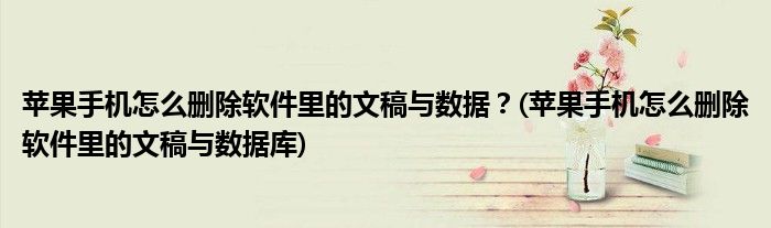 蘋果手機(jī)怎么刪除軟件里的文稿與數(shù)據(jù)？(蘋果手機(jī)怎么刪除軟件里的文稿與數(shù)據(jù)庫(kù))