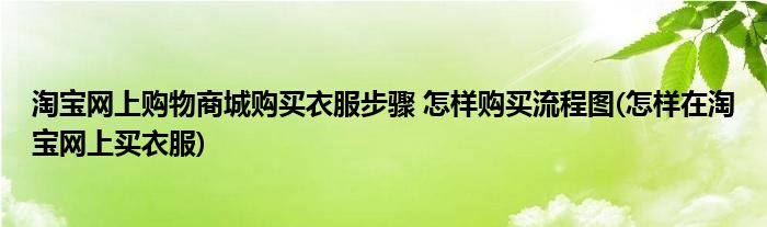 淘寶網(wǎng)上購物商城購買衣服步驟 怎樣購買流程圖(怎樣在淘寶網(wǎng)上買衣服)
