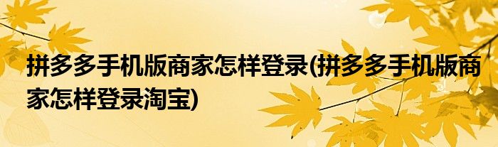 拼多多手機(jī)版商家怎樣登錄(拼多多手機(jī)版商家怎樣登錄淘寶)