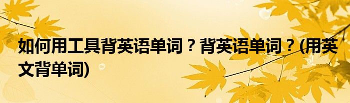如何用工具背英語單詞？背英語單詞？(用英文背單詞)