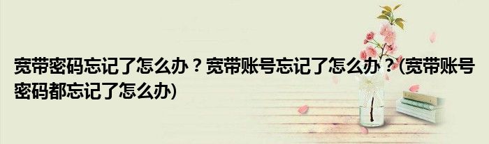 寬帶密碼忘記了怎么辦？寬帶賬號(hào)忘記了怎么辦？(寬帶賬號(hào)密碼都忘記了怎么辦)
