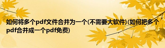 如何將多個(gè)pdf文件合并為一個(gè)(不需要大軟件)(如何把多個(gè)pdf合并成一個(gè)pdf免費(fèi))