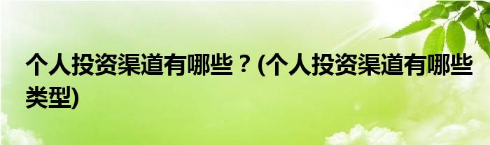 個(gè)人投資渠道有哪些？(個(gè)人投資渠道有哪些類型)