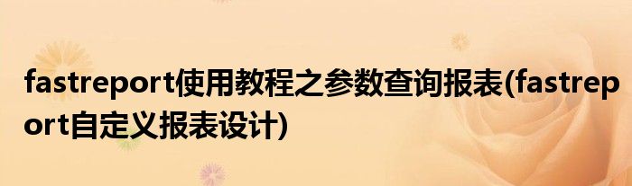 fastreport使用教程之參數(shù)查詢報(bào)表(fastreport自定義報(bào)表設(shè)計(jì))