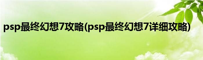 psp最終幻想7攻略(psp最終幻想7詳細(xì)攻略)