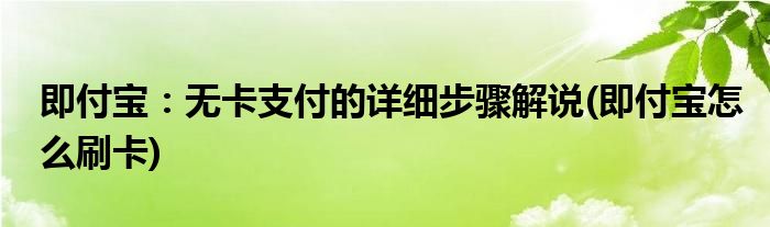 即付寶：無(wú)卡支付的詳細(xì)步驟解說(shuō)(即付寶怎么刷卡)