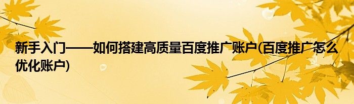 新手入門——如何搭建高質量百度推廣賬戶(百度推廣怎么優(yōu)化賬戶)