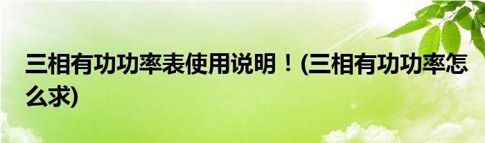 三相有功功率表使用說明！(三相有功功率怎么求)