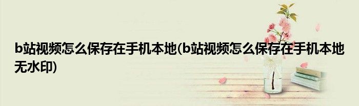 b站視頻怎么保存在手機(jī)本地(b站視頻怎么保存在手機(jī)本地?zé)o水印)