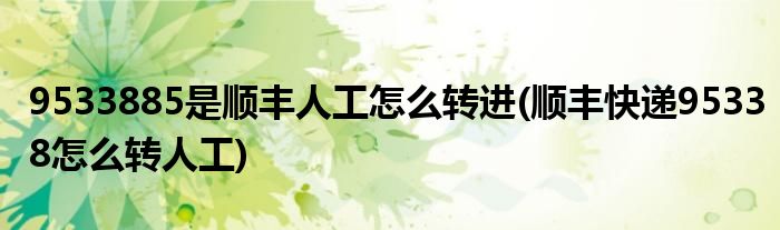 9533885是順豐人工怎么轉(zhuǎn)進(順豐快遞95338怎么轉(zhuǎn)人工)