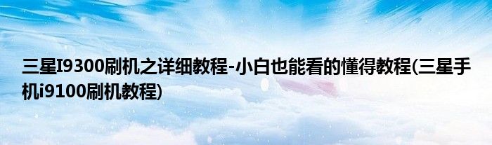三星I9300刷機之詳細(xì)教程-小白也能看的懂得教程(三星手機i9100刷機教程)