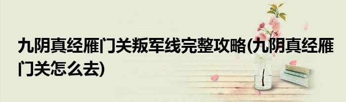 九陰真經(jīng)雁門關(guān)叛軍線完整攻略(九陰真經(jīng)雁門關(guān)怎么去)