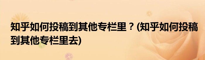知乎如何投稿到其他專欄里？(知乎如何投稿到其他專欄里去)