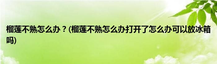 榴蓮不熟怎么辦?(榴蓮不熟怎么辦打開(kāi)了怎么辦可以放冰箱嗎)