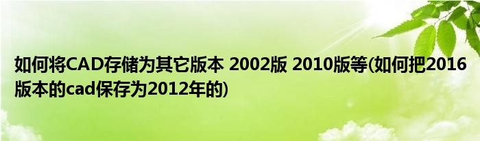 如何將CAD存儲(chǔ)為其它版本 2002版 2010版等(如何把2016版本的cad保存為2012年的)
