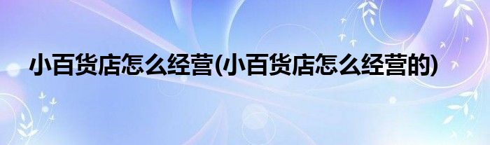 小百貨店怎么經(jīng)營(小百貨店怎么經(jīng)營的)