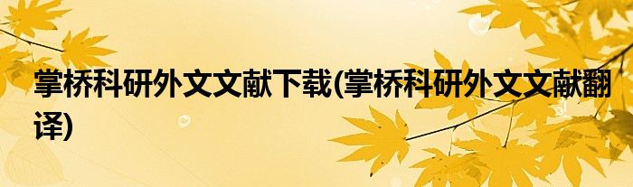 掌橋科研外文文獻(xiàn)下載(掌橋科研外文文獻(xiàn)翻譯)