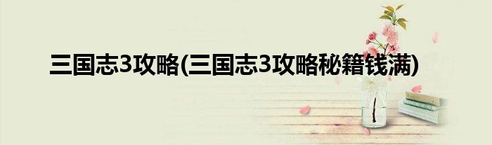 三國志3攻略(三國志3攻略秘籍錢滿)