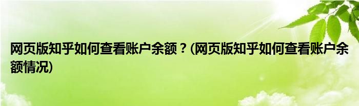 網(wǎng)頁(yè)版知乎如何查看賬戶余額？(網(wǎng)頁(yè)版知乎如何查看賬戶余額情況)