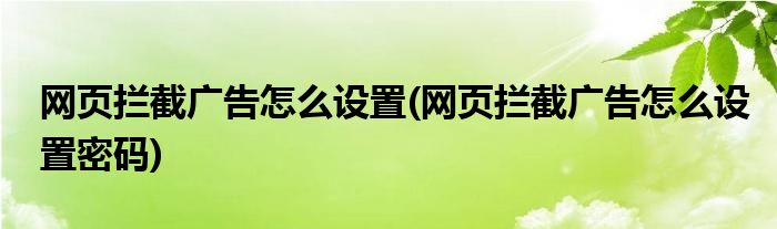網(wǎng)頁攔截廣告怎么設(shè)置(網(wǎng)頁攔截廣告怎么設(shè)置密碼)