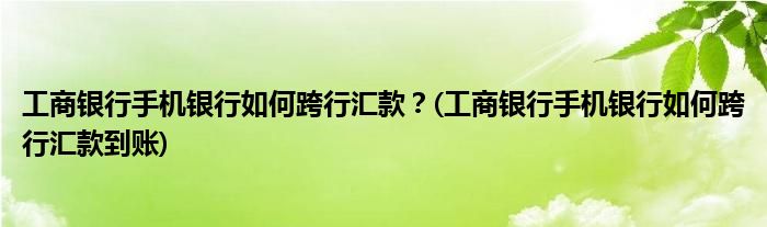 工商銀行手機銀行如何跨行匯款？(工商銀行手機銀行如何跨行匯款到賬)