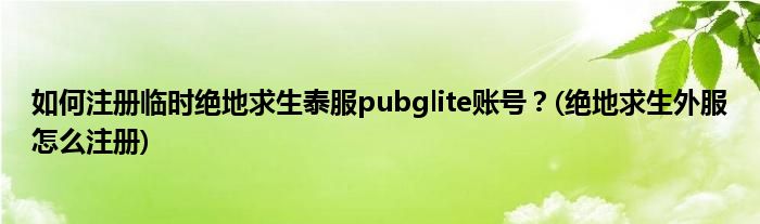 如何注冊臨時絕地求生泰服pubglite賬號？(絕地求生外服怎么注冊)