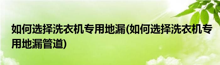 如何選擇洗衣機(jī)專用地漏(如何選擇洗衣機(jī)專用地漏管道)