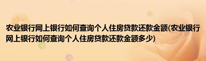 農(nóng)業(yè)銀行網(wǎng)上銀行如何查詢個(gè)人住房貸款還款金額(農(nóng)業(yè)銀行網(wǎng)上銀行如何查詢個(gè)人住房貸款還款金額多少)