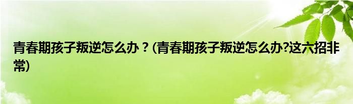 青春期孩子叛逆怎么辦？(青春期孩子叛逆怎么辦?這六招非常)