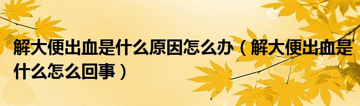 解大便出血是什么原因怎么辦（解大便出血是什么怎么回事）