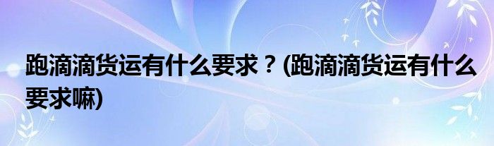 跑滴滴貨運有什么要求？(跑滴滴貨運有什么要求嘛)