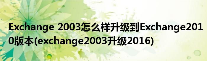Exchange 2003怎么樣升級到Exchange2010版本(exchange2003升級2016)