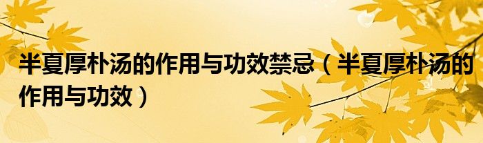 半夏厚樸湯的作用與功效禁忌（半夏厚樸湯的作用與功效）
