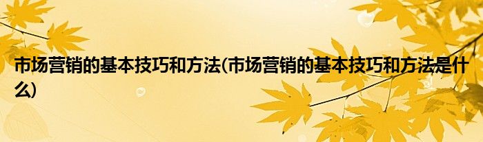市場(chǎng)營(yíng)銷的基本技巧和方法(市場(chǎng)營(yíng)銷的基本技巧和方法是什么)